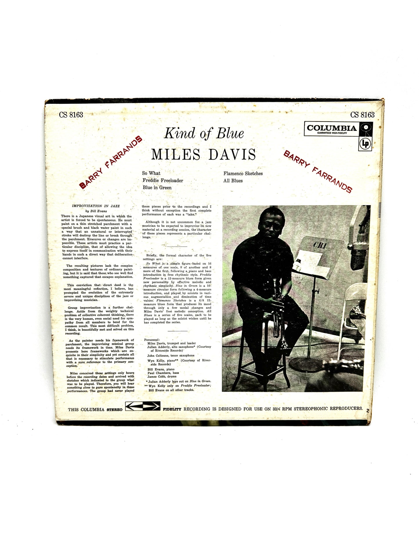 Miles Davis "Kind of Blue" CS8163 VG/VG 1959 Rare Misprint Columbia Six Eye