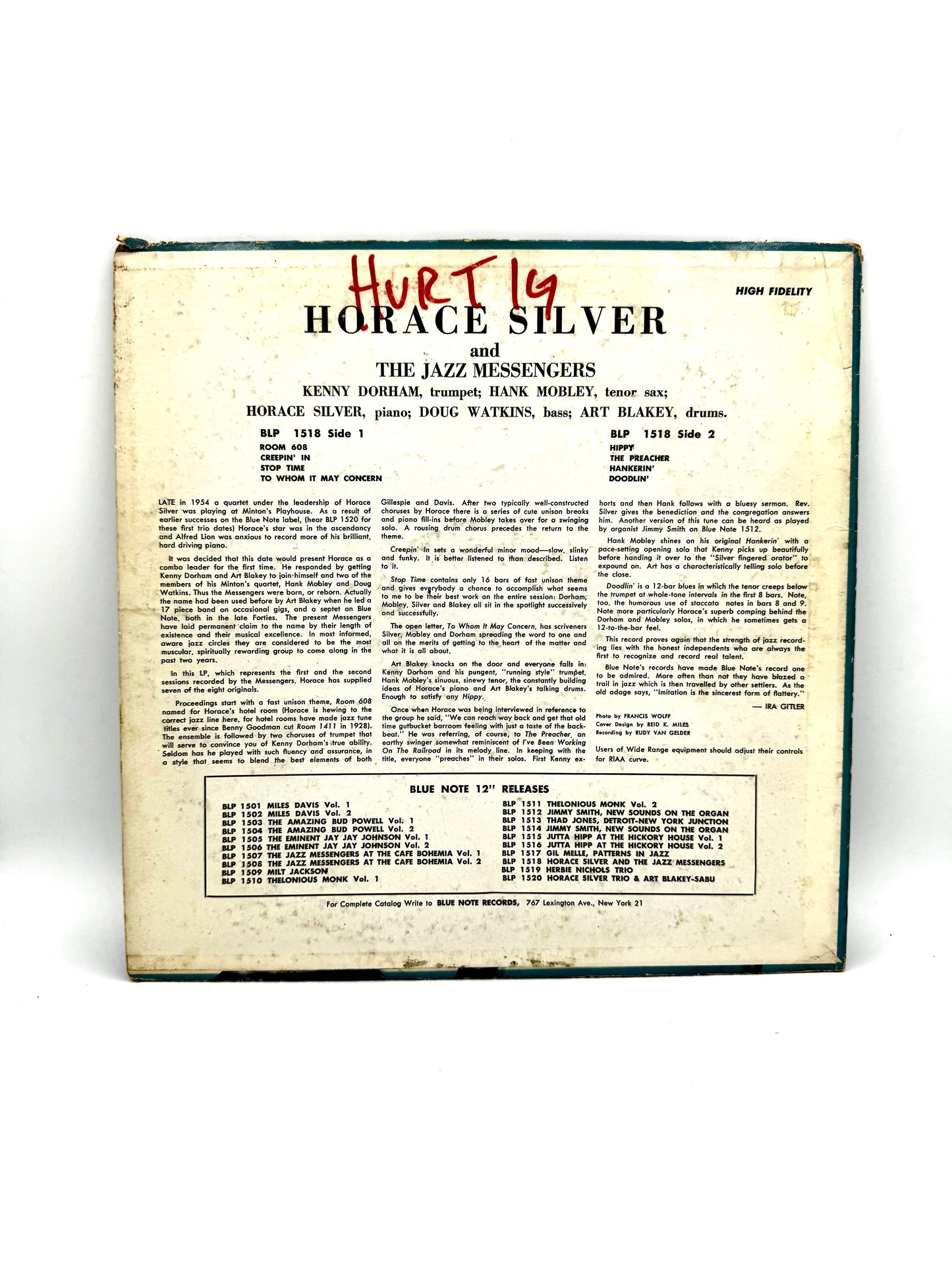 Horace Silver and the Jazz Messengers BLP1518 VG+/VG+ 1958 mono repress